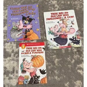 Scholastic There Was An Old Lady Who Swallowed a......Three Paperback Books